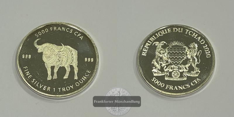  Tschad 5000 Francs CFA 2020 Mandala Büffel FM-Frankfurt Feinsilber: 31,1g   
