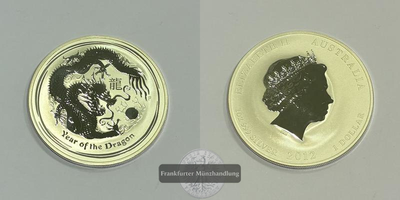  Australien 1 Dollar 2012 Year of the Dragon FM-Frankfurt KM#1664 Feinsilber: 31,1g   