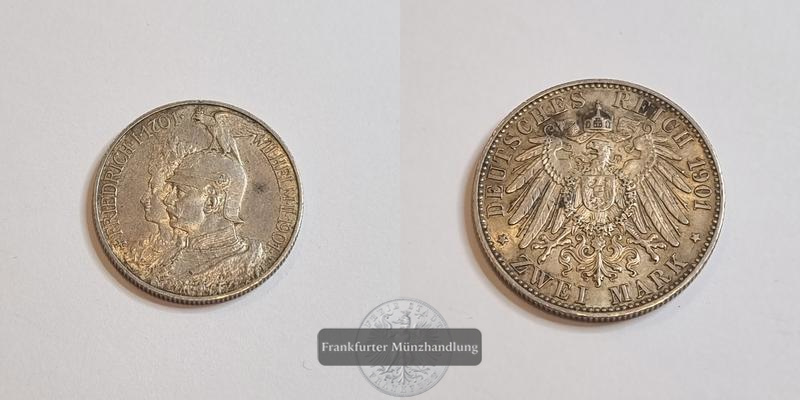  Deutschland Kaiserreich 2 Mark 1901 200 Jahre Preußen FM-Frankfurt KM#525 Feinsilber: 10g   