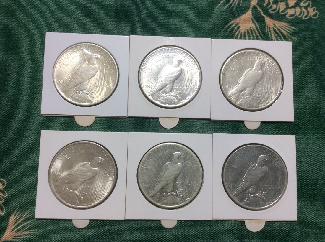  USA Lot Silber Peace Dollar 1922, 1922d, 1922s, 1923, 1923s und 1927d in sehr guter Erhaltung   