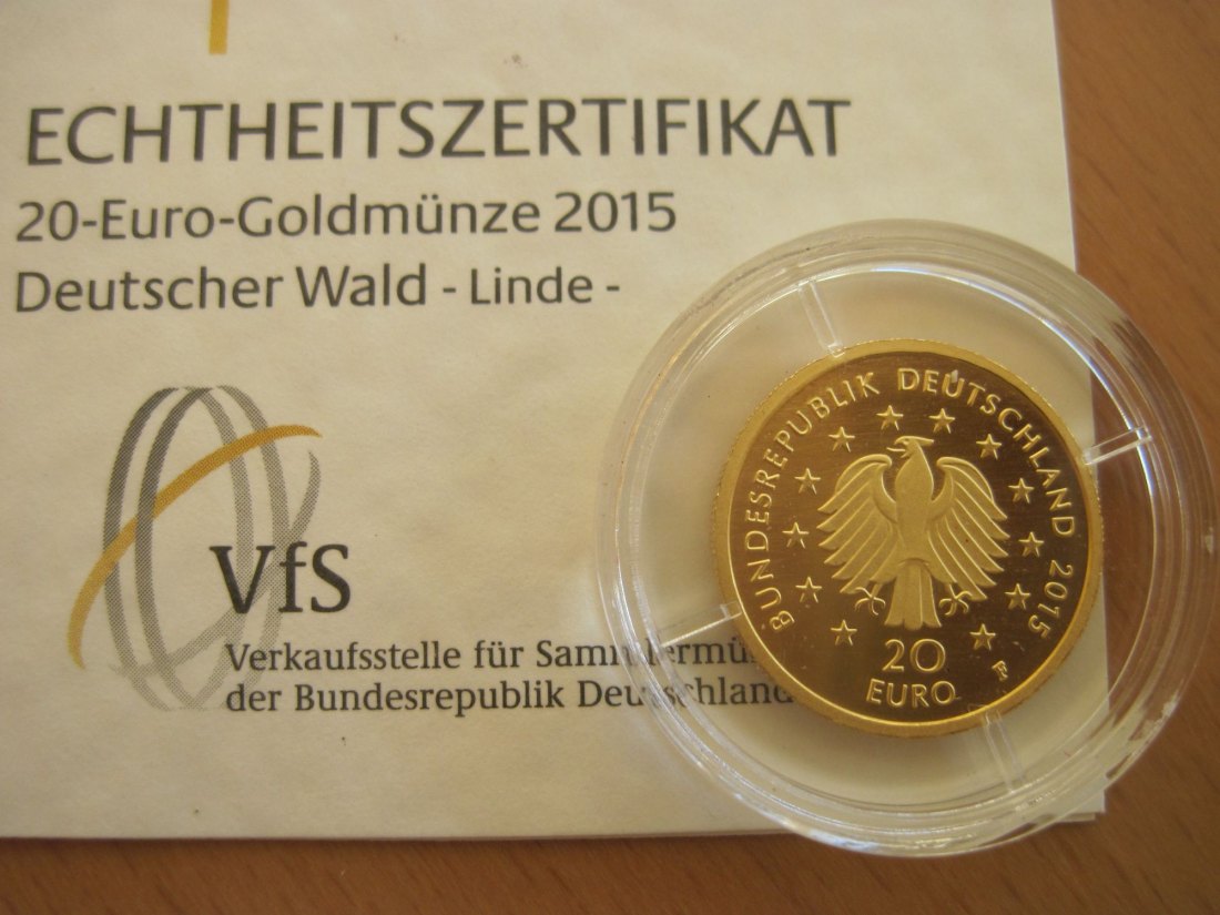  20 Euro Münze 2015 F „Linde“ Goldmünze 1/8 Unze 999er Gold   