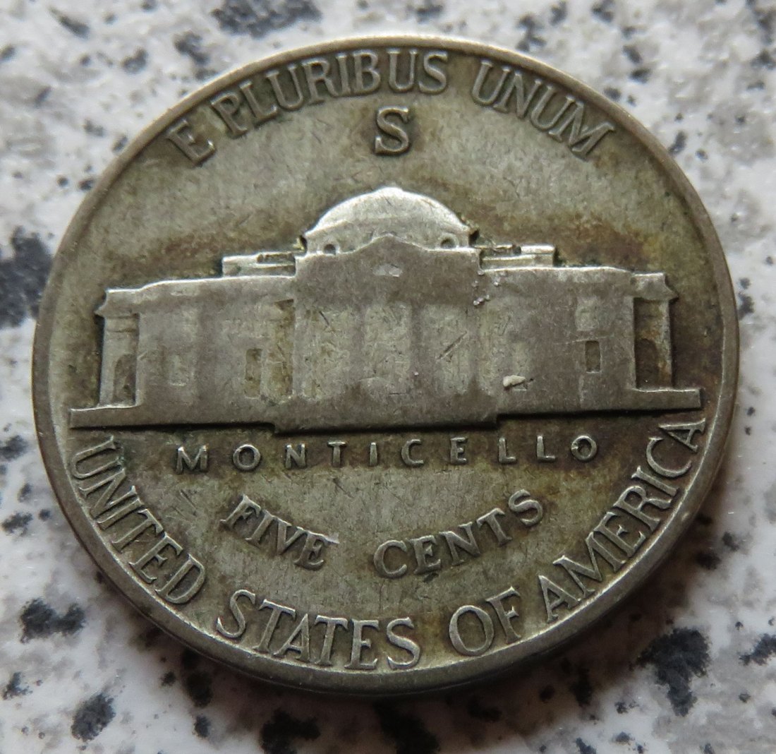  USA Jefferson Nickel, 5 Cents 1943 S, 350-er silber   