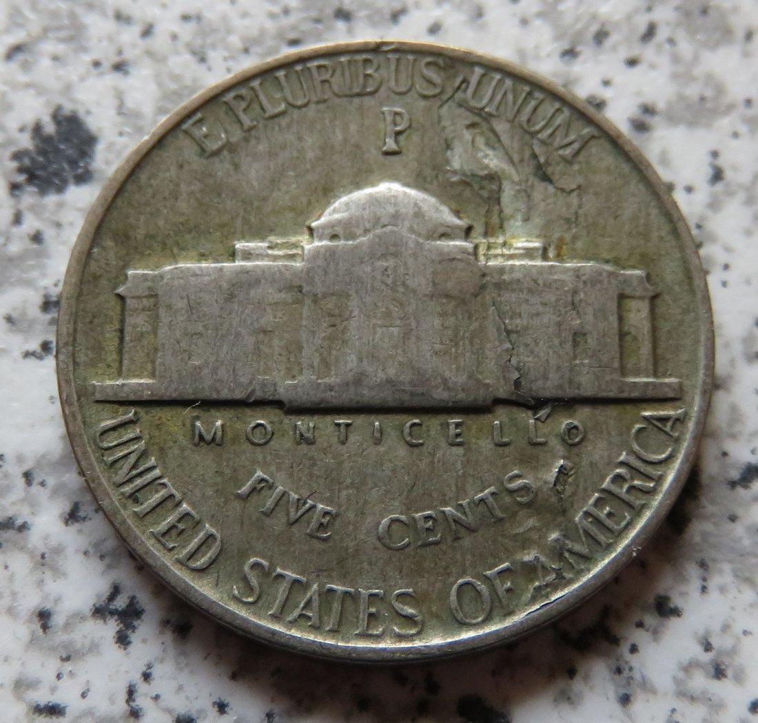  USA Jefferson Nickel, 5 Cents 1943 P, 350-er silber   