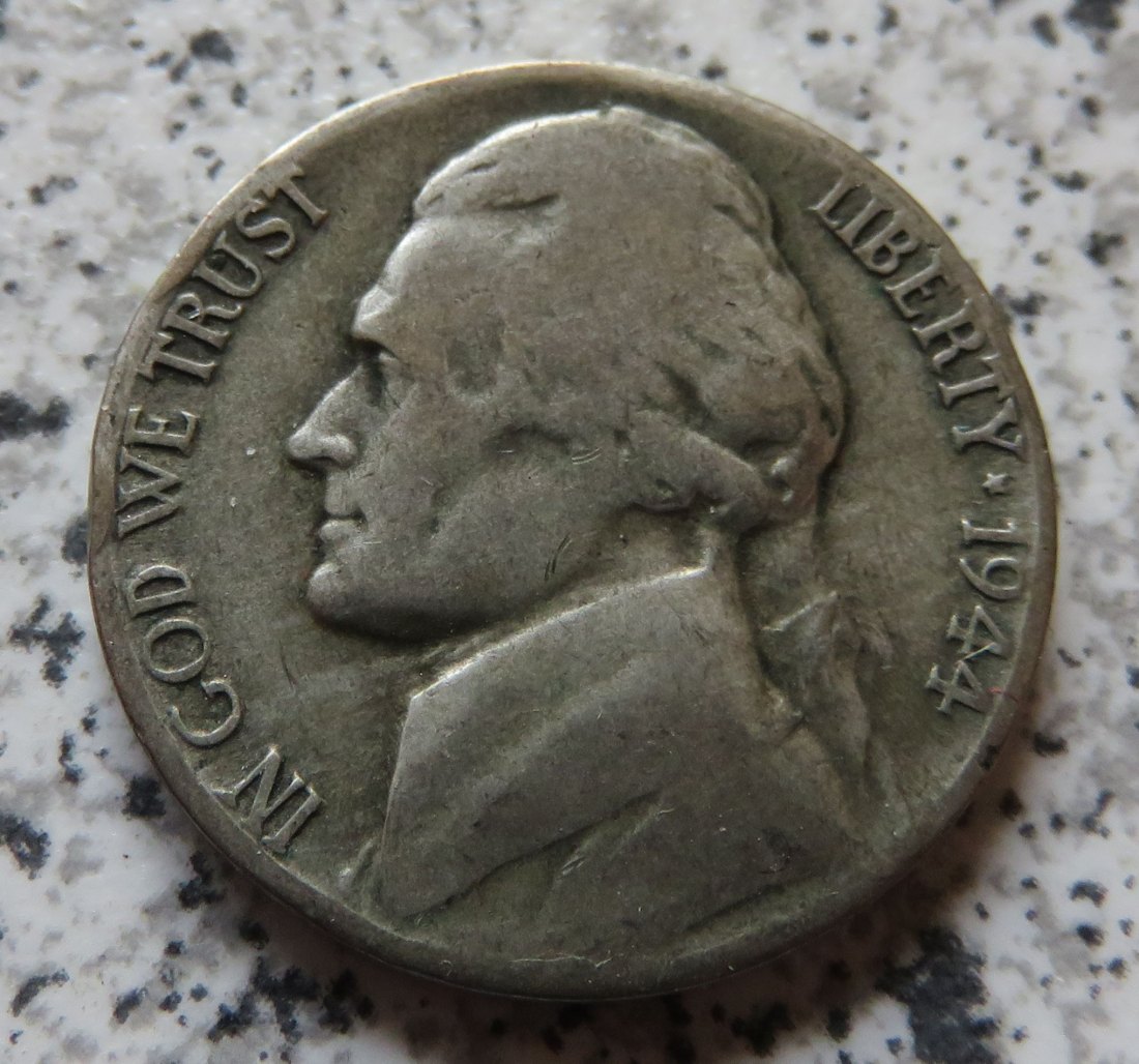  USA Jefferson Nickel, 5 Cents 1944 S, 350-er silber   