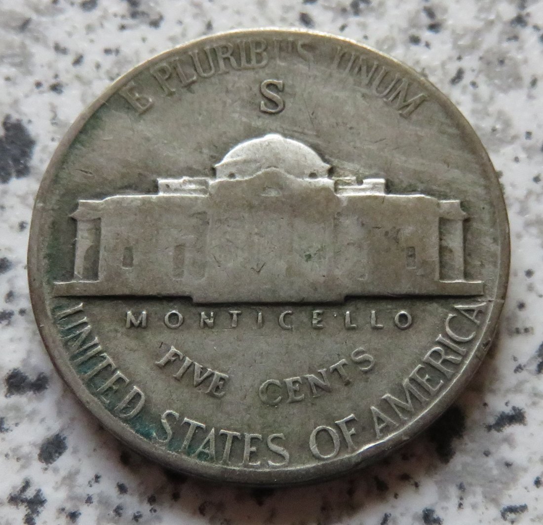  USA Jefferson Nickel, 5 Cents 1944 S, 350-er silber   