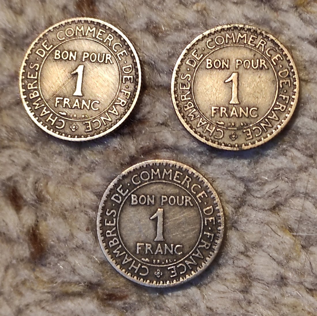  Frankreich 3 x 1 Franc 1922, 1923, 1925   