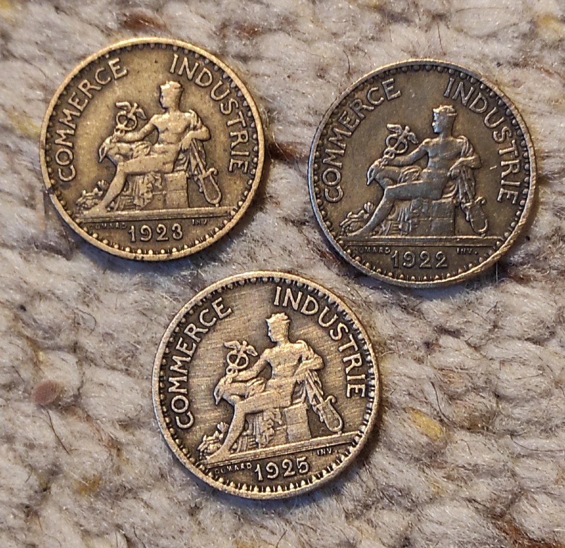  Frankreich 3 x 1 Franc 1922, 1923, 1925   