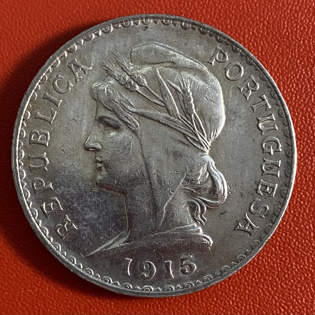  PORTUGAL  - 1 ESCUDO - 1915  - SILVER - RARE   