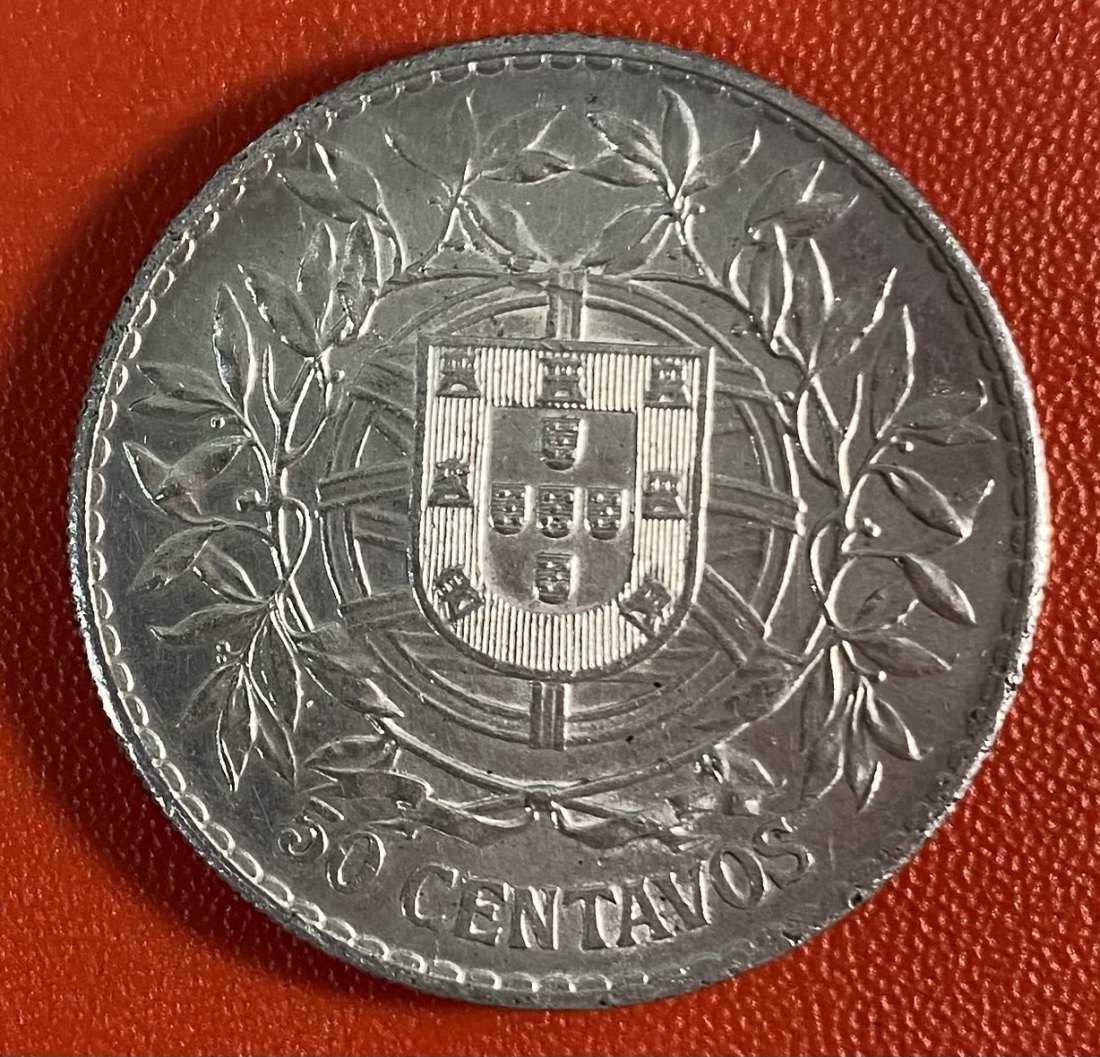  PORTUGAL  - 50 CENTAVOS - 1916  - SILVER - RARE   