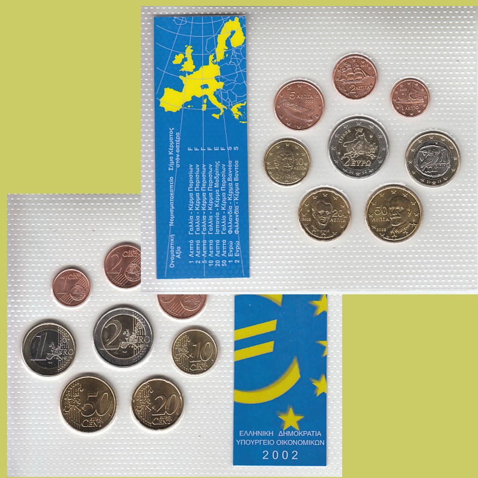  Offiz. Euro-KMS Griechenland 2002 ESF Fremdprägung!   