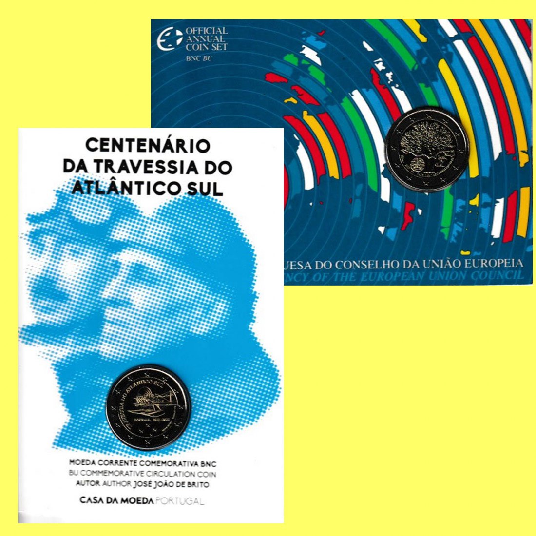  2x 2€-Sonderm. Portugal *Überquerung Südatlantik + EU-Präsidentschaft* 2022 +2007   