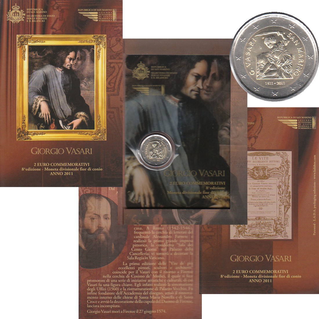  Offiz. 2-Euro-Sondermünze San Marino *500. Gburtstag von Giorio Vasari* 2011   