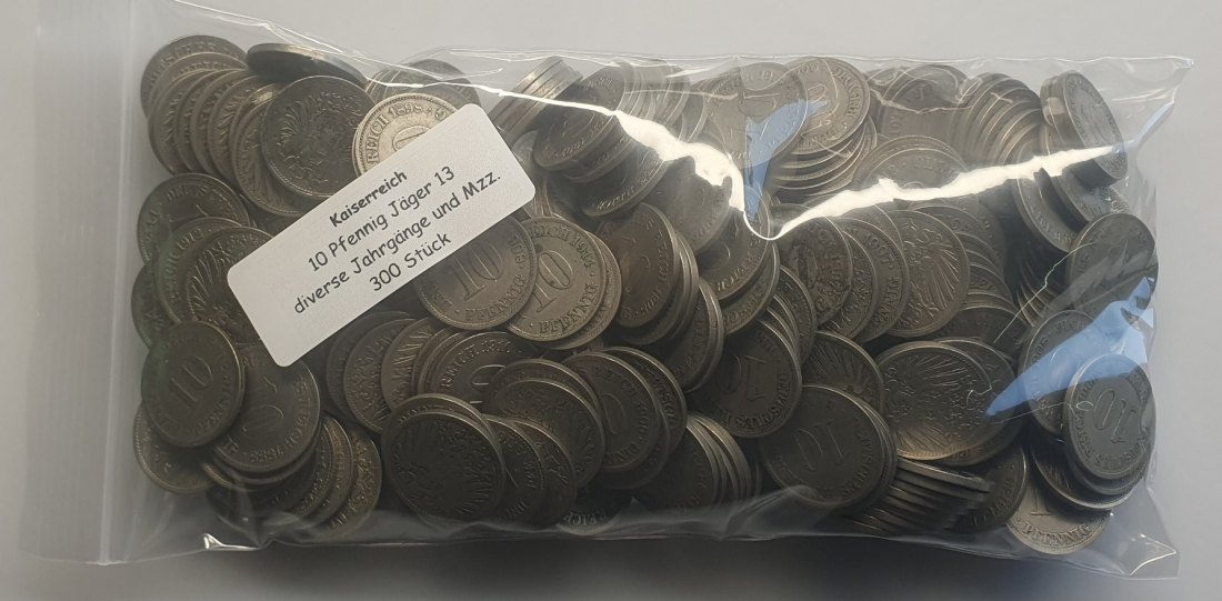  Kaiserreich 10 Pfennig Münzen Jäger 13 diverse Mzz & Jahrgänge 300 Stück   