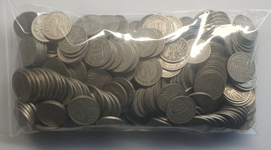  Kaiserreich 10 Pfennig Münzen Jäger 13 diverse Mzz & Jahrgänge 300 Stück   