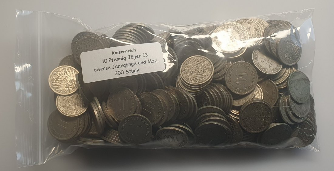  Kaiserreich 10 Pfennig Münzen Jäger 13 diverse Mzz & Jahrgänge 300 Stück   