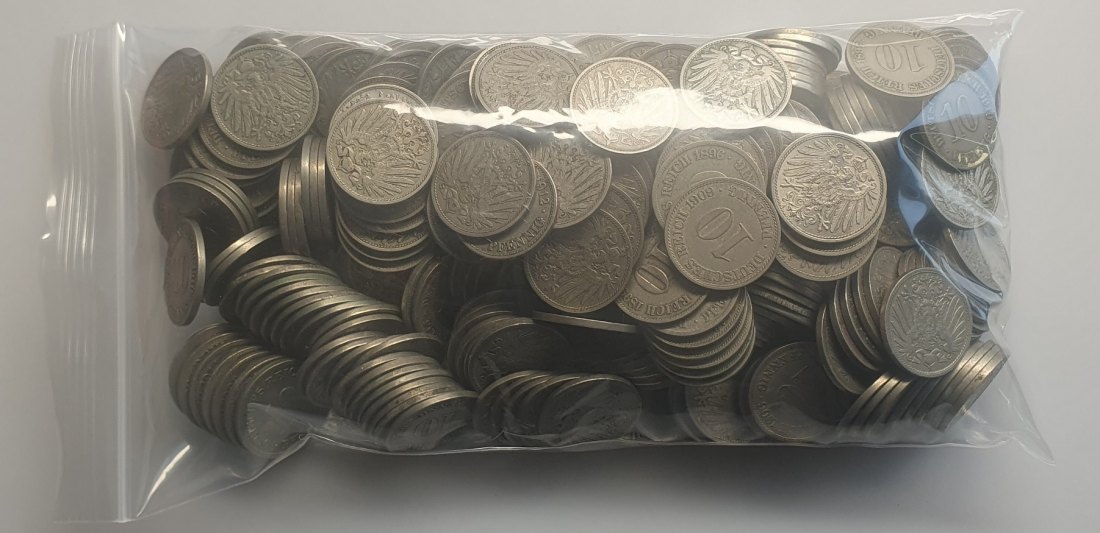  Kaiserreich 10 Pfennig Münzen Jäger 13 diverse Mzz & Jahrgänge 300 Stück   