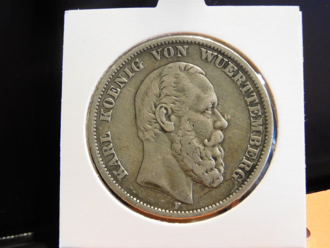  GERMANY 5 MARK 1875 WURTTEMBERG.GRADE-PLEASE SEE PHOTOS.   