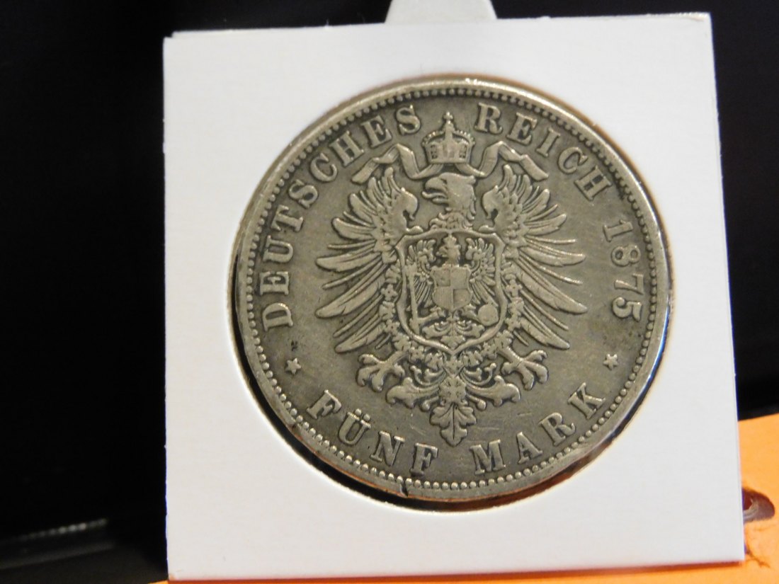  GERMANY 5 MARK 1875 WURTTEMBERG.GRADE-PLEASE SEE PHOTOS.   