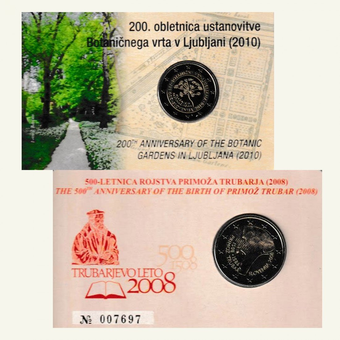  Coincard 2x 2€-Sondermünze Slowenien *Ljubljana 2010 + Primoz Trubar 2008* nur 5.000St!   