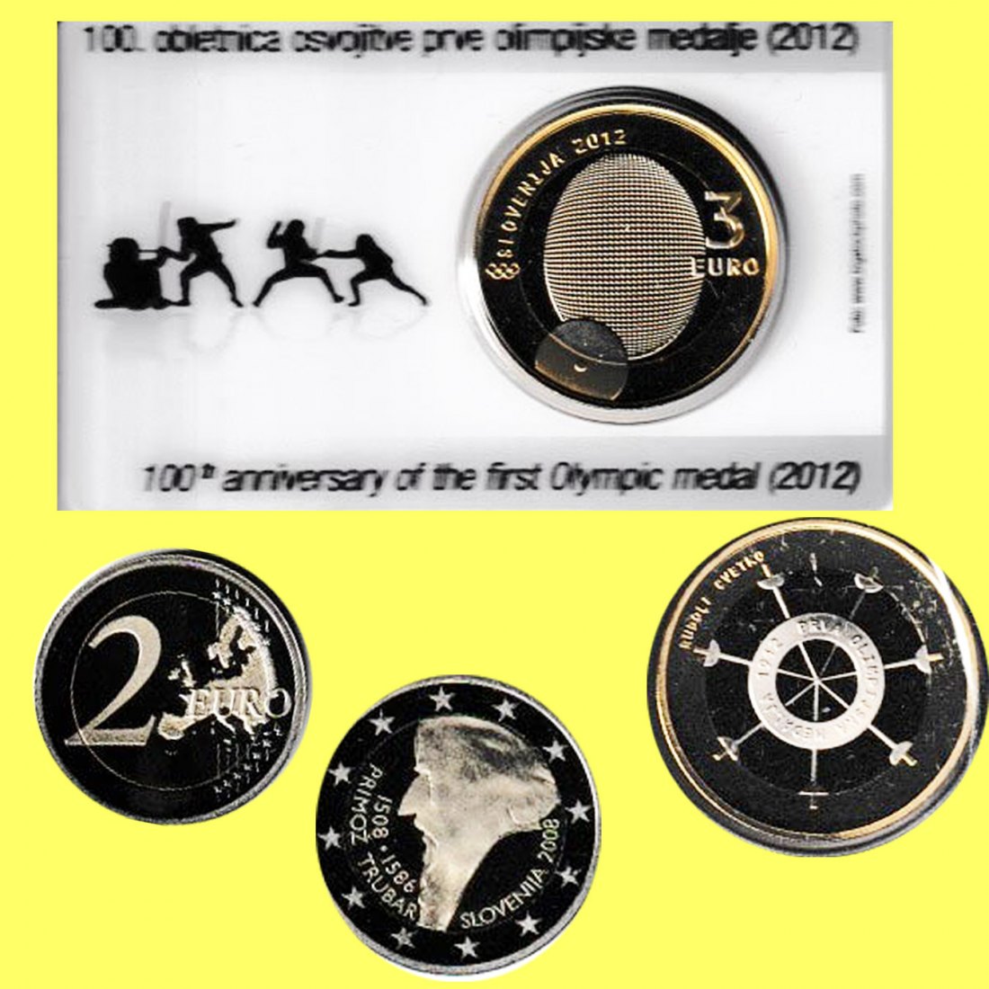  Coincard 3€-Sondermünze Slowenien *Olymp. Medaillen 2012 + 2€ Primoz Trubar 2008* *PP* nur 4.000St!   