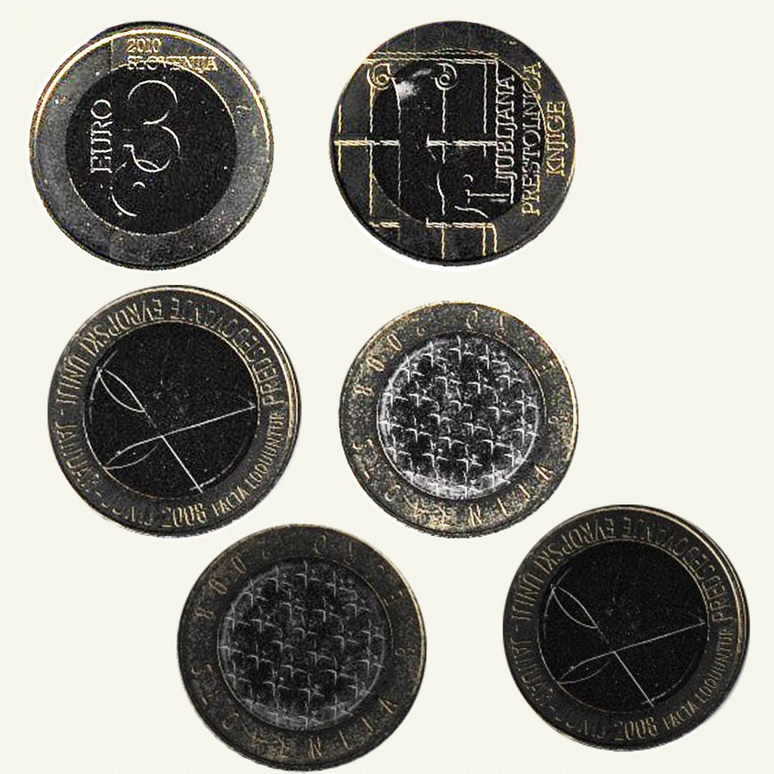  3x 3€-Sondermünzen Slowenien *Ljubljana 2010 + 2x 3€ EU-Ratzpräsidentschaft 2008*   