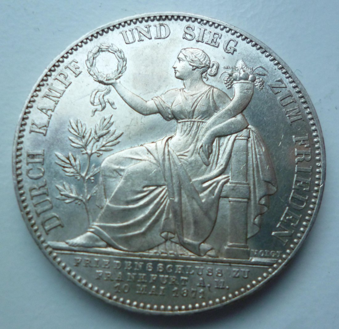Bayern 1 Siegestaler 1871 Ludwig II. Friedensschluss zu Frankfurt a. M. Silber