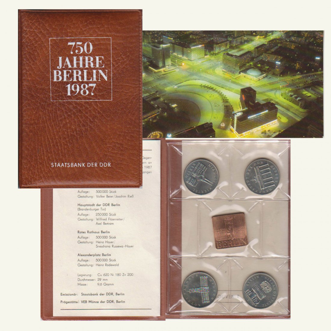  Offiz. Folder DDR mit 4 x 5-Mark-Gedenkmünzen *750 Jahre Berlin* 1987   
