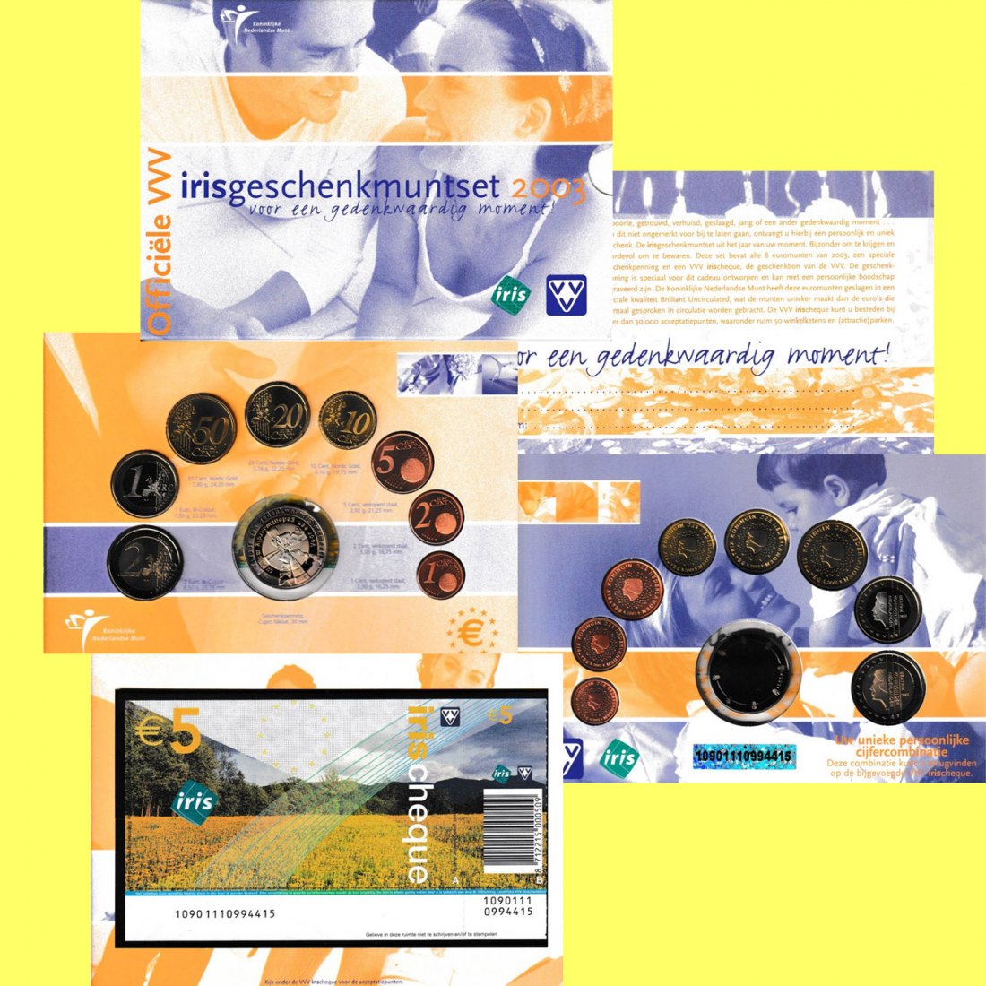  Offiz. Sonder-KMS Niederlande *IRIS - Münz-Geschenkset* 2003 mit 5-€-Scheck nur 10.000St!   