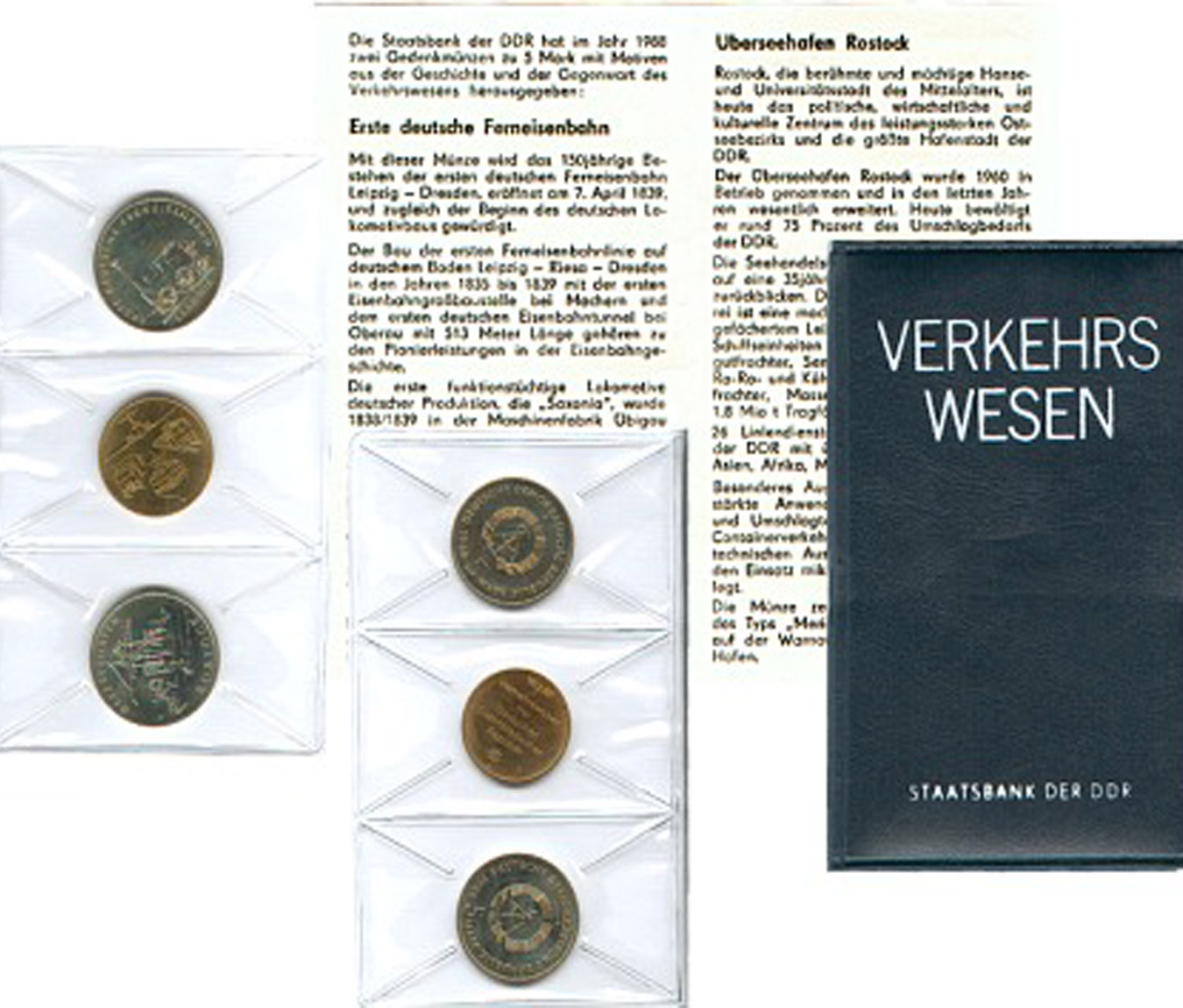  Offiz. Folder DDR mit 2 x 5-Mark-Gedenkmünzen *Vehrkehrswesen* 1988   