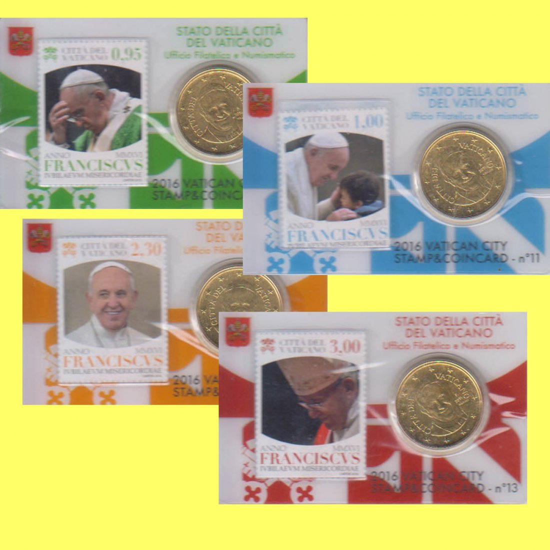  Offiz 4x Coincard mit Briefm. 0,80-€ bis 3,00-€ Vatikan alle Ausg. aus 2015 nur 17.500St!   