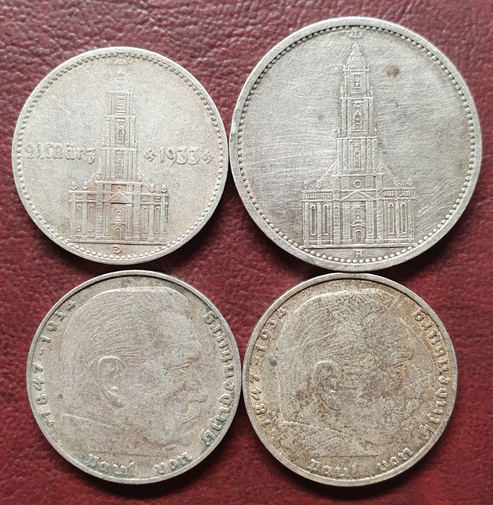  Drittes Reich 2 Reichsmark und 5 Reichsmark Silbermünzen 27,5 Gramm fein   