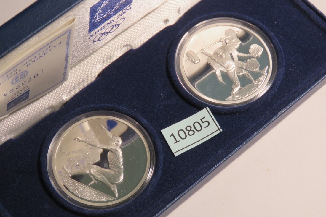 10805 Griechenland 2004 - 2 x 10 EURO - 68,0 g SILBER 0.925 mit Schatulle + Zertifikat