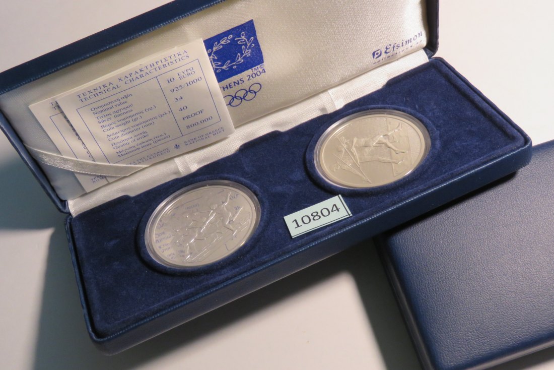 10804 Griechenland 2004 - 2 x 10 EURO - 68,0 g SILBER 0.925 in Schatulle + Zertifikat