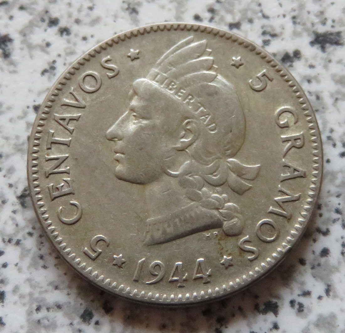  Dominikanische Republik 5 Centavos 1944, Silber   