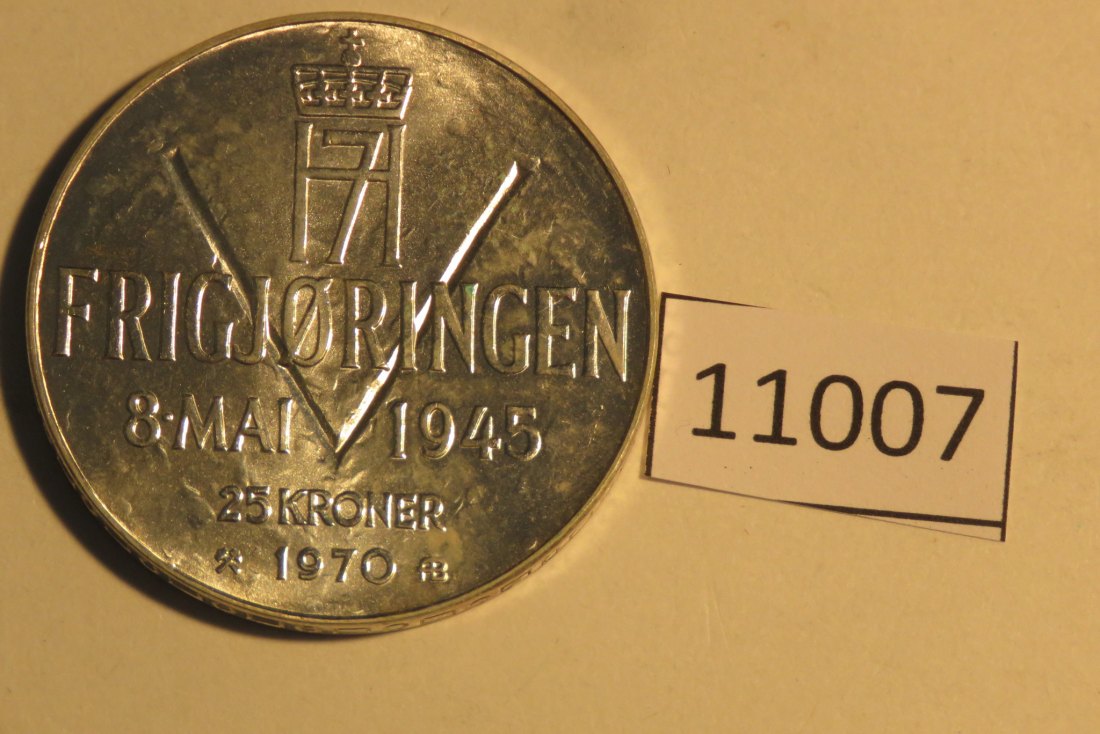  11007 Norwegen 1970 - 25 Kronen - 25 Jahre Befreiung  -  29,0 g SILBER 0.875   