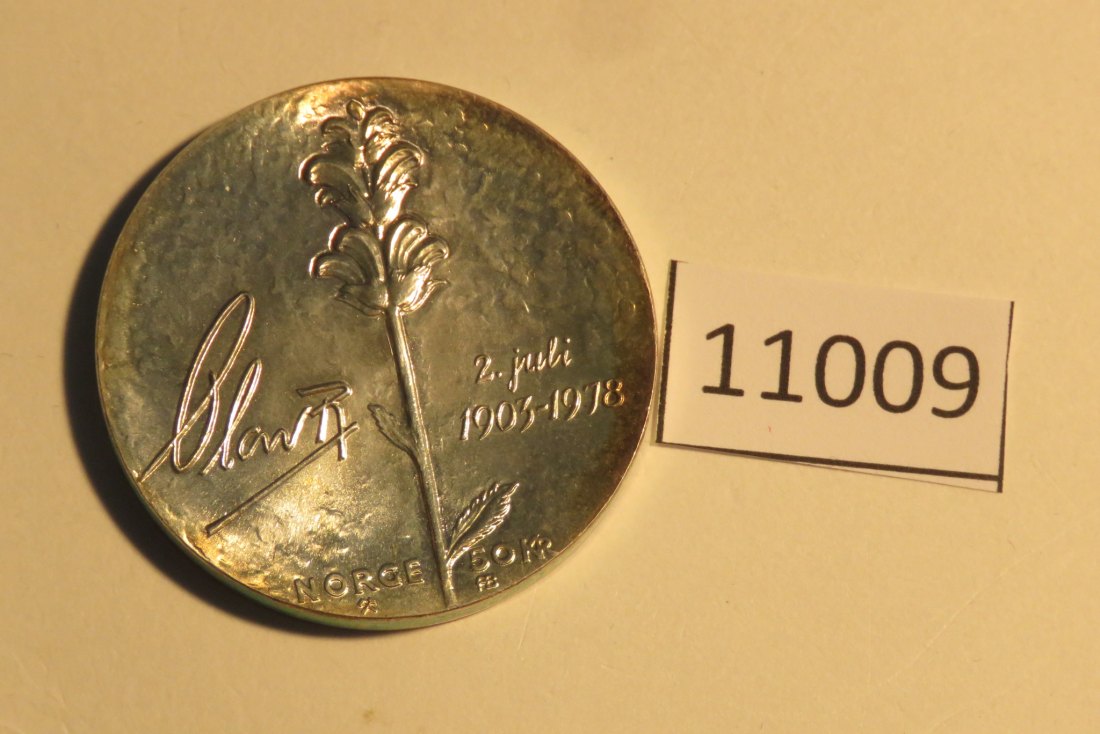  11009 Norwegen 1978 - 50 Kronen - 75 Jahre Olaf V. -  27,0 g SILBER 0.925   