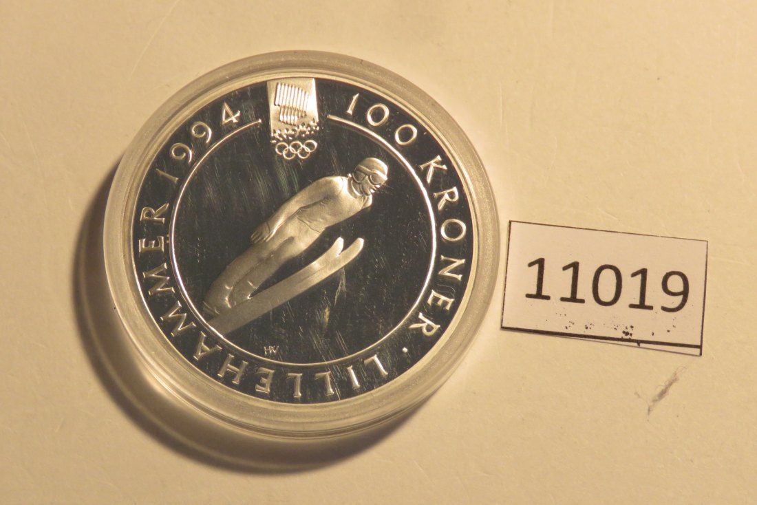 11019 Norwegen 1992 - 100 Kronen - OLYMPIA Skispringen - 33,62 g SILBER 0.925