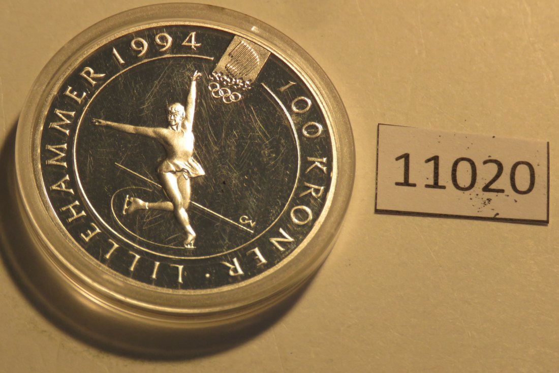 11020 Norwegen 1993 - 100 Kronen - OLYMPIA Eiskunstlauf - 33,62 g SILBER 0.925