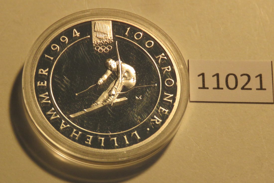 11021 Norwegen 1993 - 100 Kronen - OLYMPIA Ski Alpin - 33,62 g SILBER 0.925