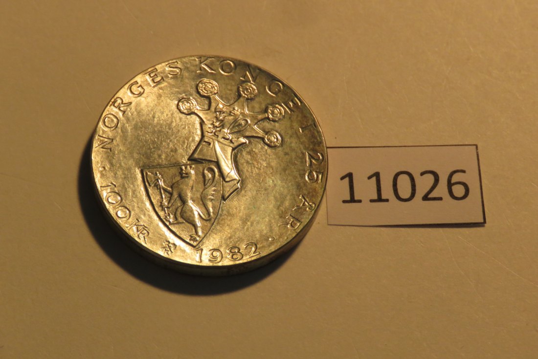 11026 Norwegen 1982 - 100 Kronen - 25 Jahre Olav V. - 24,73 g SILBER 0.925