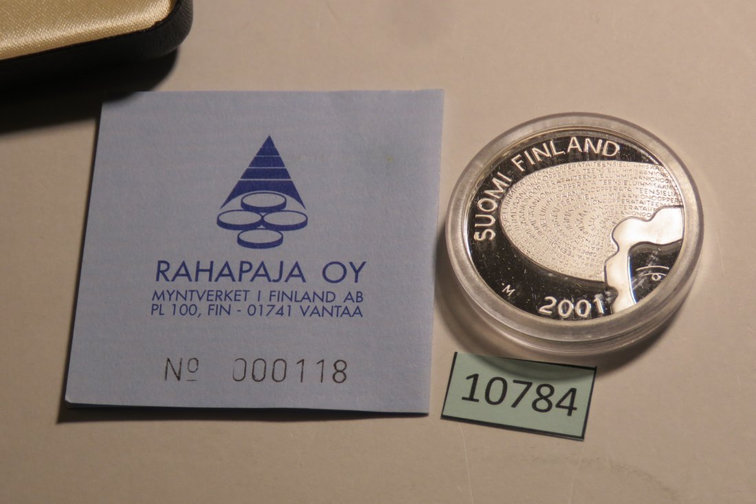  10784 Finnland 2001 - 100 Markka - Aino Akkte - 31,2 g SILBER 0.925  Schatulle + Zert.   