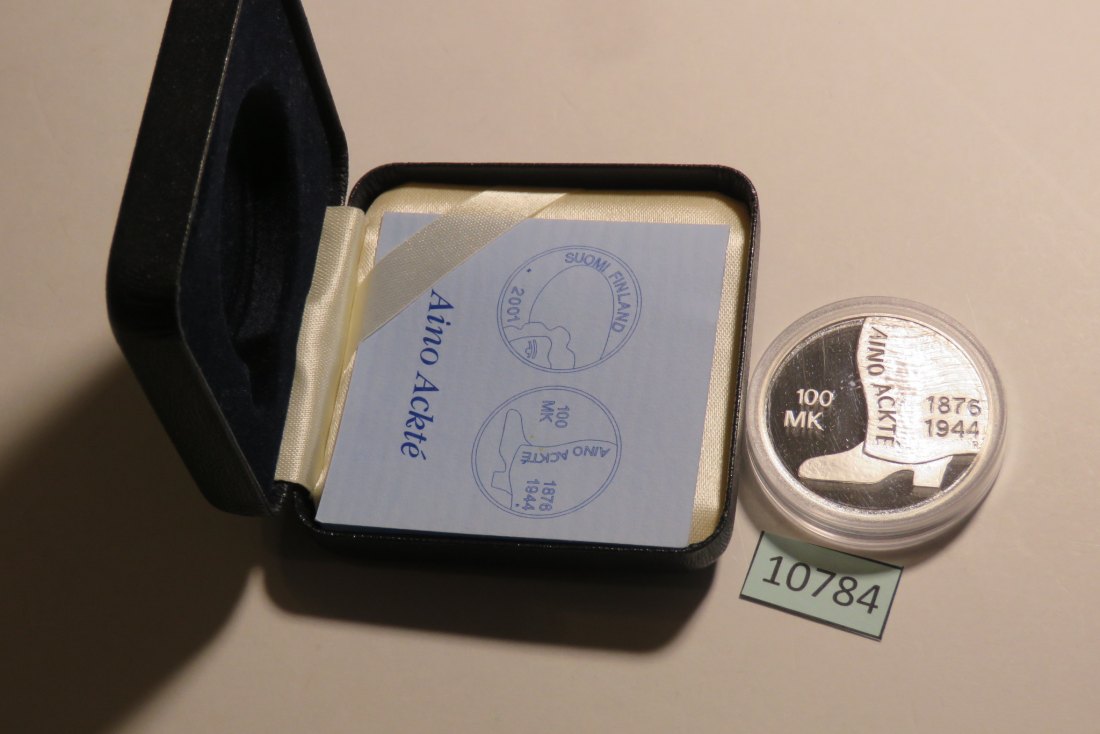  10784 Finnland 2001 - 100 Markka - Aino Akkte - 31,2 g SILBER 0.925  Schatulle + Zert.   
