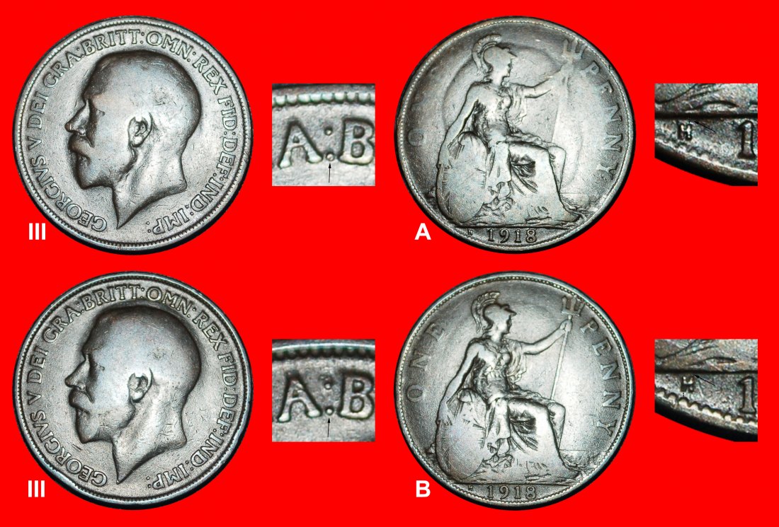  Ⰿ MISTRESS OF SEAS: GREAT BRITAIN ★ PENNY 1918H 2 DISCOVERY COINS! GEORGE V★LOW START! ★ NO RESERVE!   