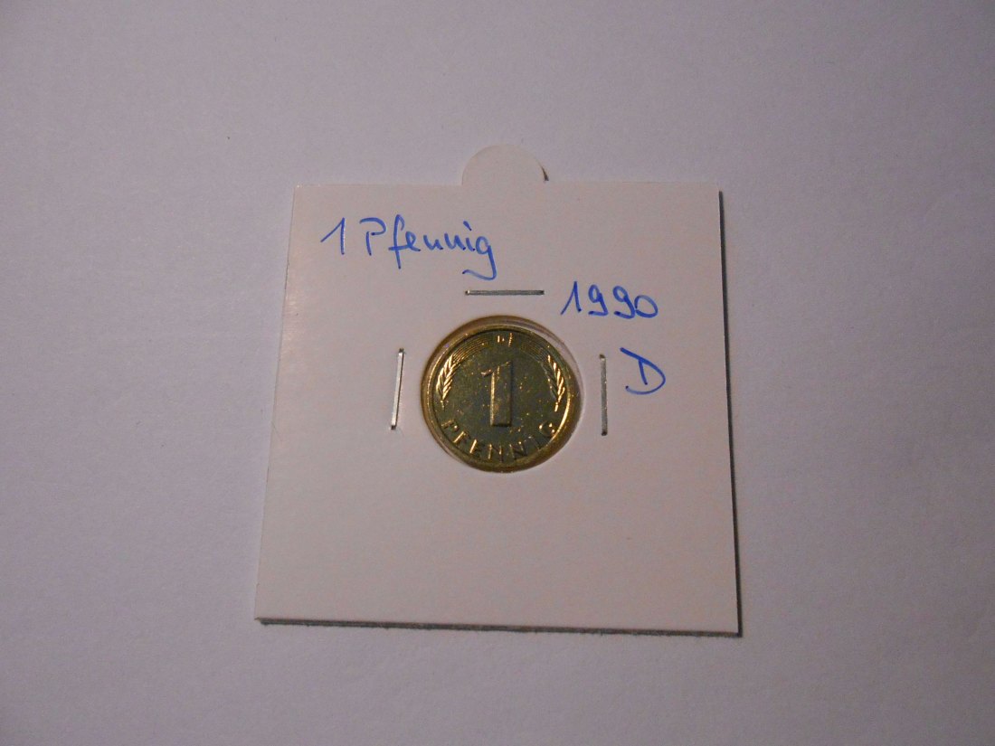  2.BRD 1 Pfennig 1990 D vergoldet   