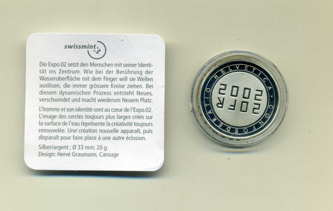  20 Franken 2002 PP Expo 02 OVP+Zert.+Etui   
