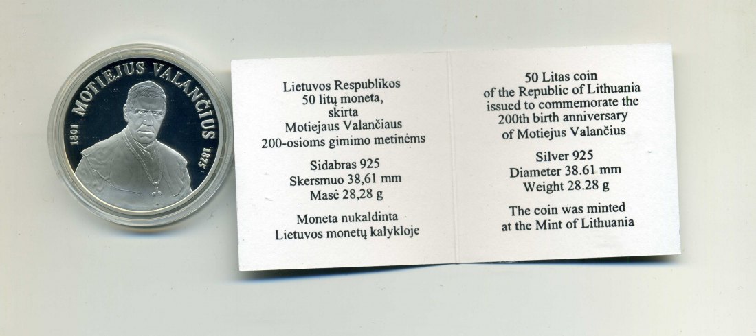  50 Litu 2001 PP Valanciaus Original Kapsel+Zertifikat RAR nur 2000 Stück   