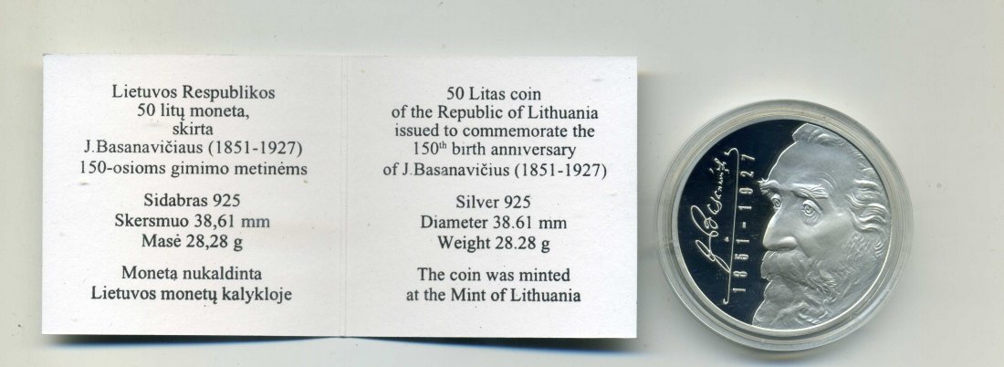  50 Litu 2001 PP Basanaviviaus Original Kapsel+Zertifikat RAR nur 2000 Stück   
