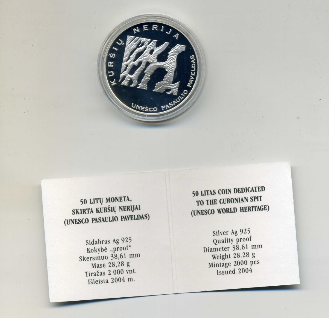  50 Litu 2004 PP Kurische Nehrung Original Kapsel+Zertifikat RAR nur 2000 Stück   
