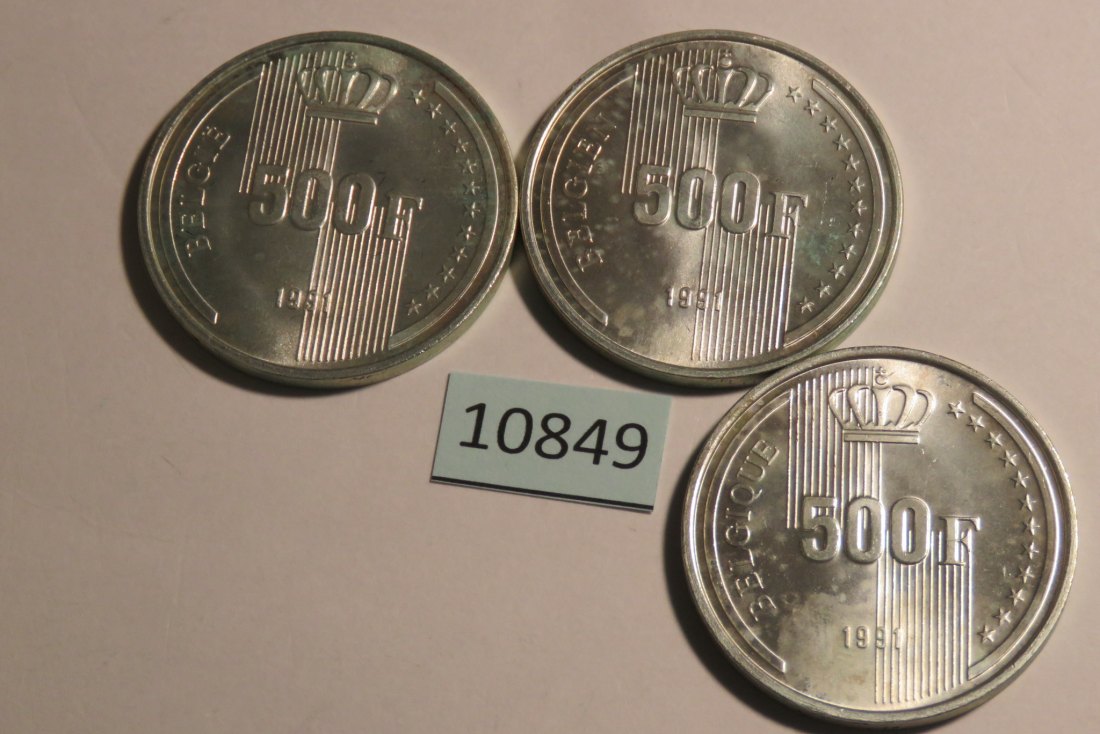  10849 Belgien 1991 - 3 x 500 Francs - 68,55 g SILBER 0.833  -  3 Landessprachen   