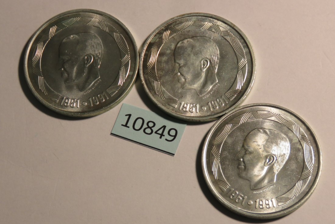  10849 Belgien 1991 - 3 x 500 Francs - 68,55 g SILBER 0.833  -  3 Landessprachen   